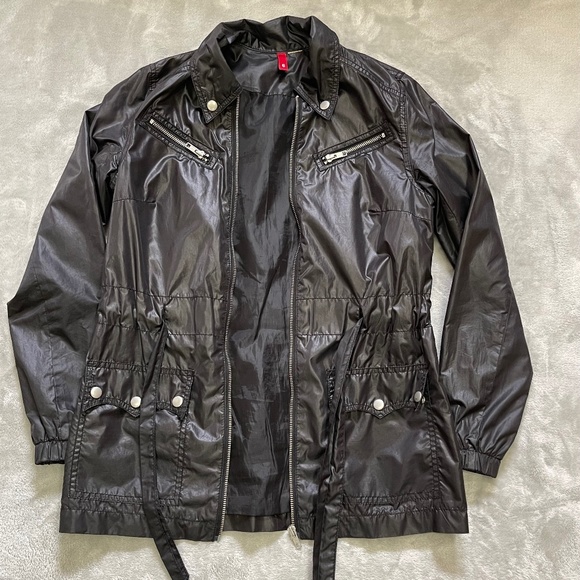 Black Lightweight Belted Jacket Raincoat H&M Size 6 - Picture 4 of 13